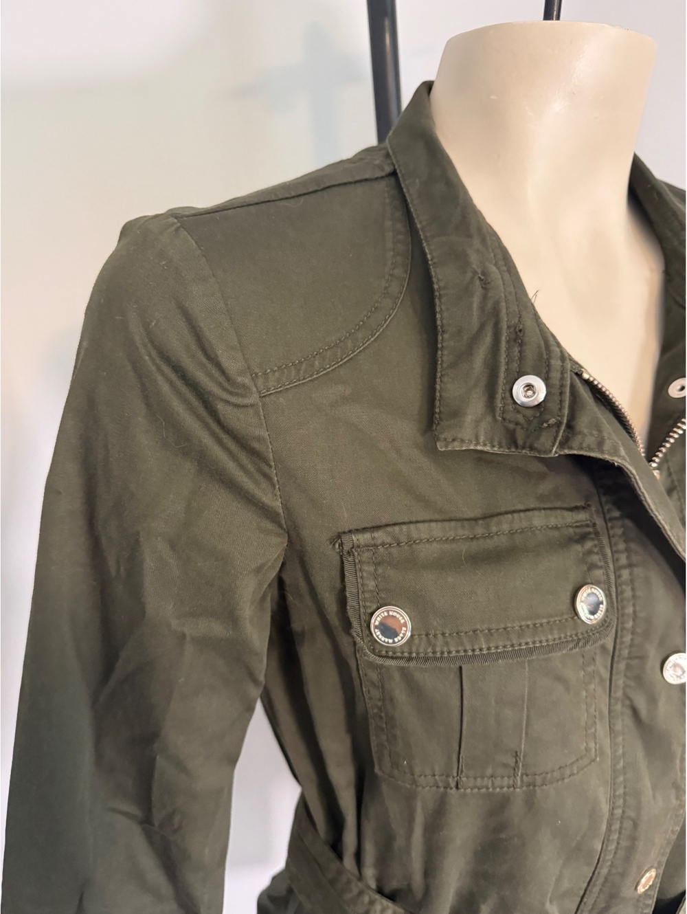 White House Black Market Olive Green Belted Utility Jacket Size 0 - Picture 7 of 14